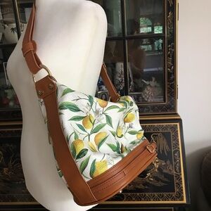 Valentina White and Green Shoulder Bag with Floral Accents